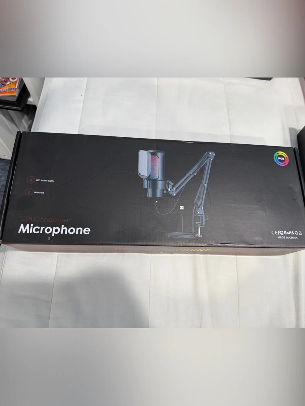 USB Condenser Microphone with Adjustable Arm Stand - Black